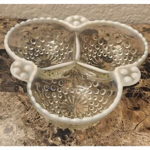Anchor Hocking Moonstone Vintage Opalescent Hobnail 3 Section Divided Tray  Dish
